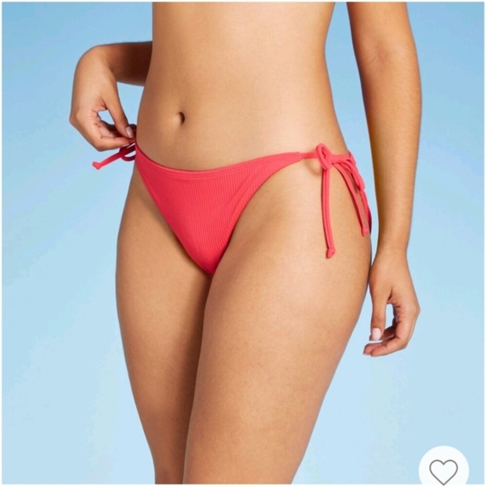 Ribbed Red String Triangle Bikini Bottoms Sz XL